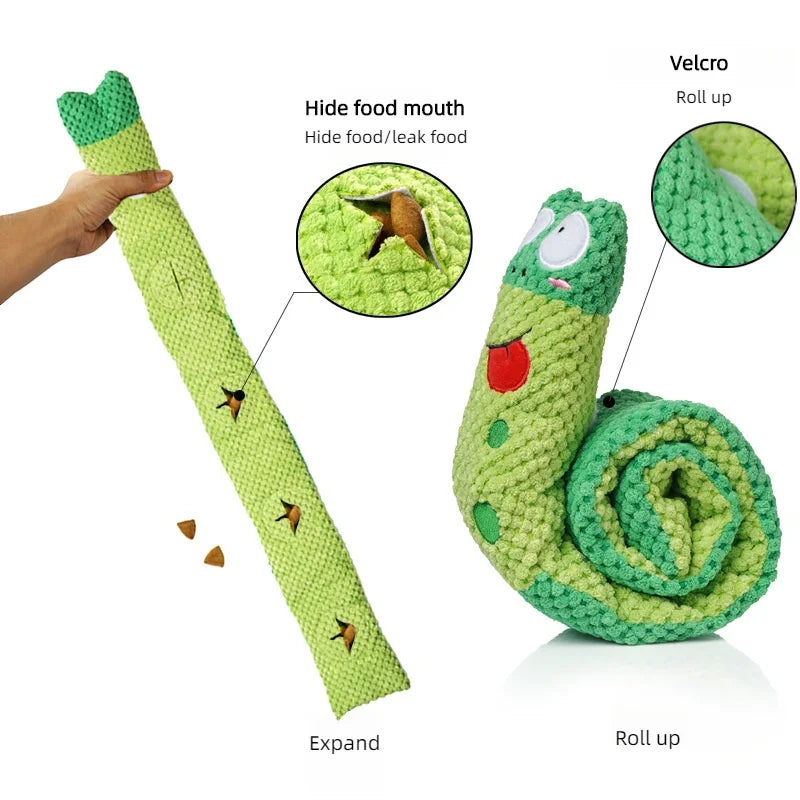 Dog Puzzle Feeder Snail Toy – Squeaky Plush Interactive Puppy