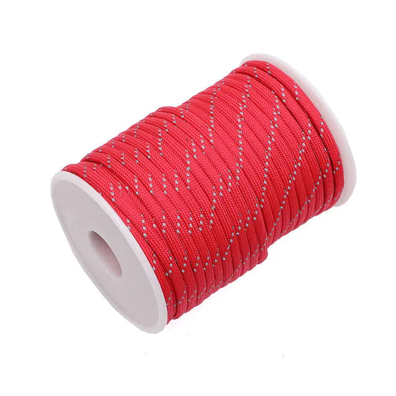 Outdoor Multi-functional 7-core Umbrella Rope Highly Reflective Rope Bracelet Woven Rope Tent Canopy Pull Rope Peaceful Pleasures Health and Wellness red 30m