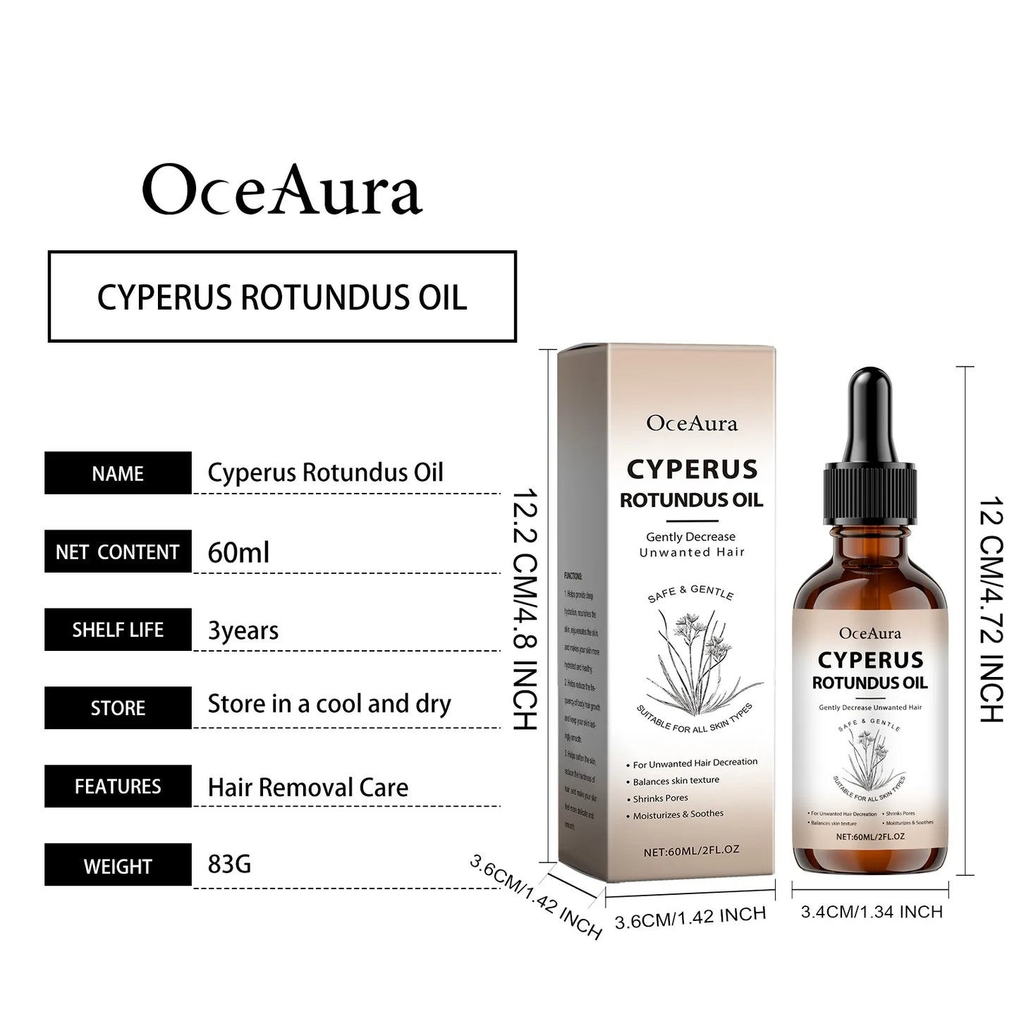 OceAura 60ml Post-Hair Removal Body Oil | Hair Inhibitor