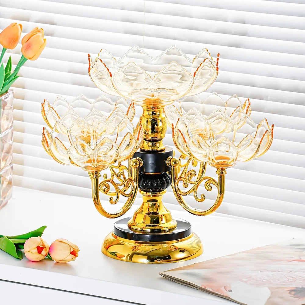5-Tier Rotating Fruit Tray | European Glass & Iron Stand
