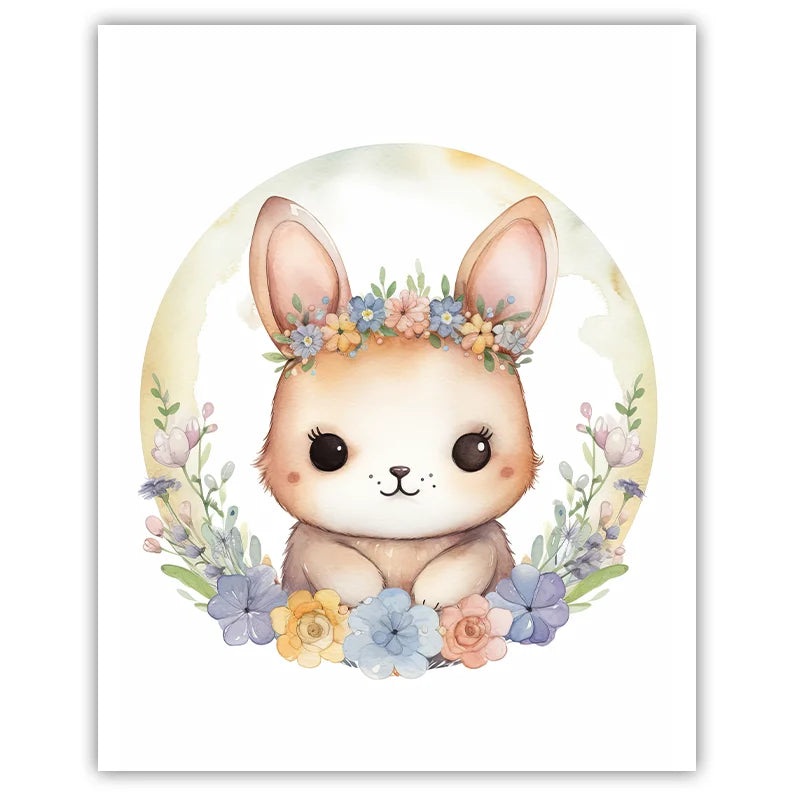 Nursery Bunny Sloth Floral Canvas Wall Art | Kids Room Decor Canvas Wall Art Print Peaceful Pleasures Health and Wellness 02 50x70cm NoFrame China Mainland
