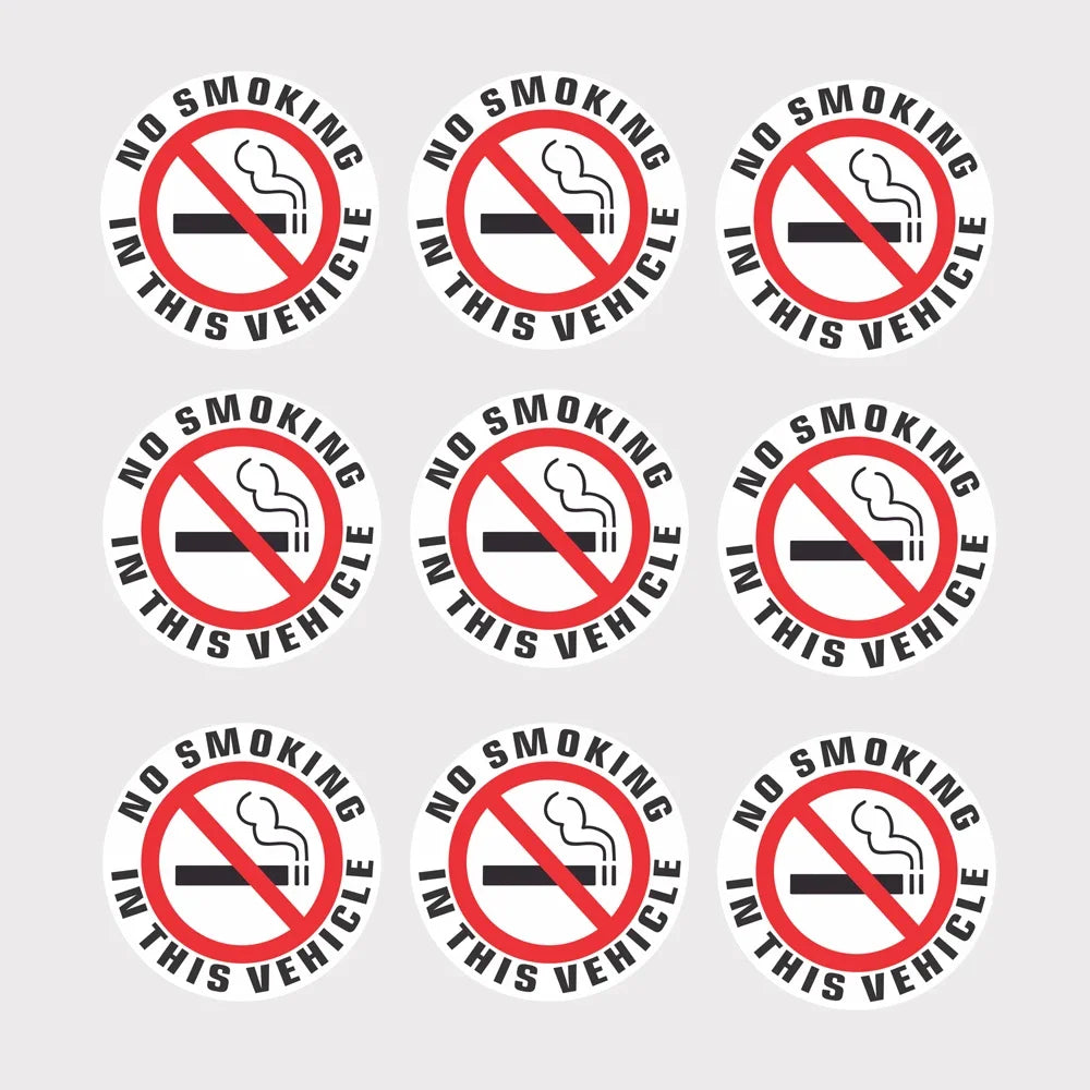 9x- NO SMOKING IN THIS VEHICLE Sticker Car Sticker Decal | 2" Dia | Outdoor Durable Peaceful Pleasures Health and Wellness