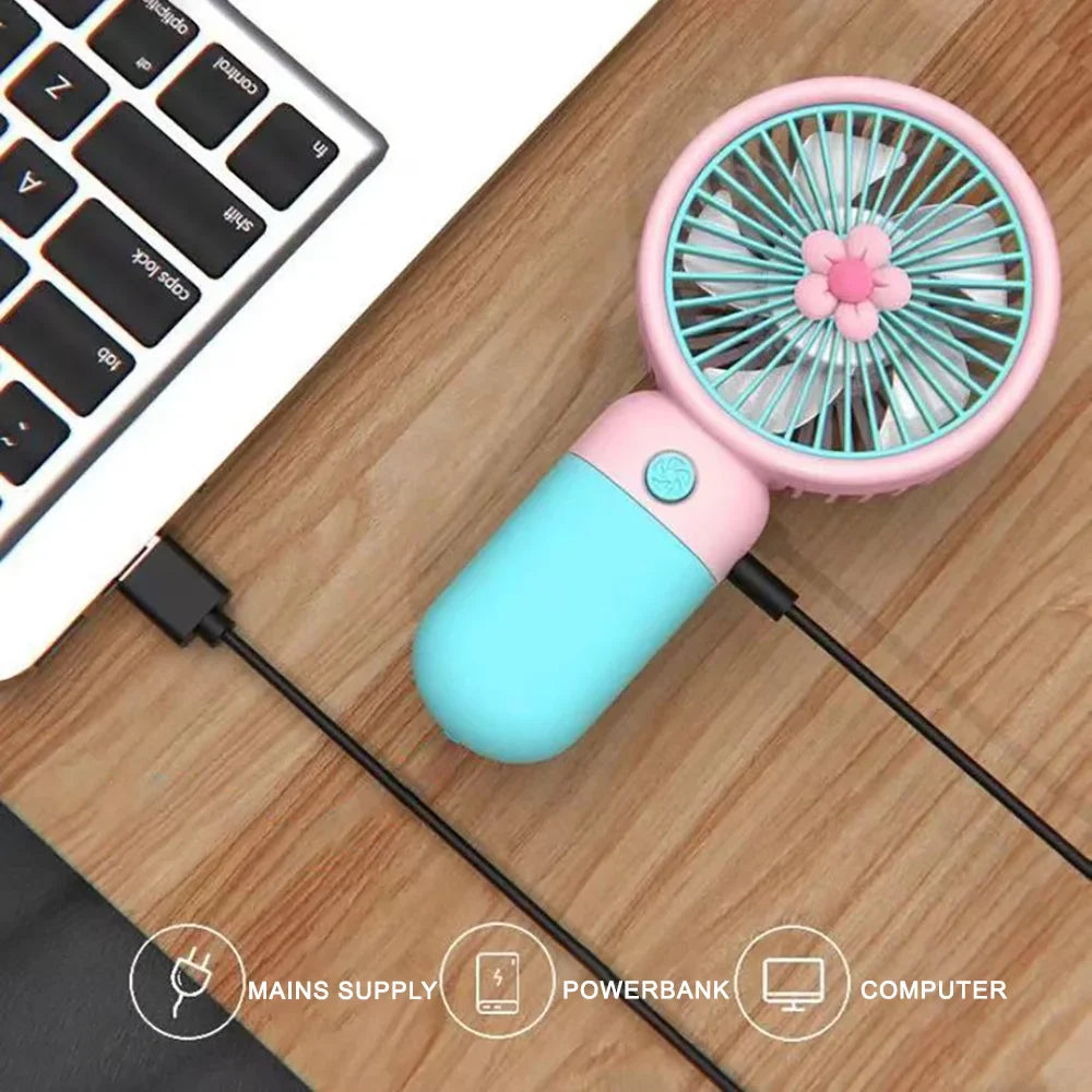 Mini USB Rechargeable Handheld Fan with Desktop Stand