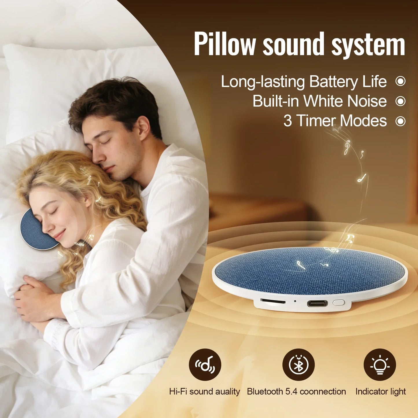Under-Pillow Bluetooth Speaker – White Noise, HiFi, Sleep Timer