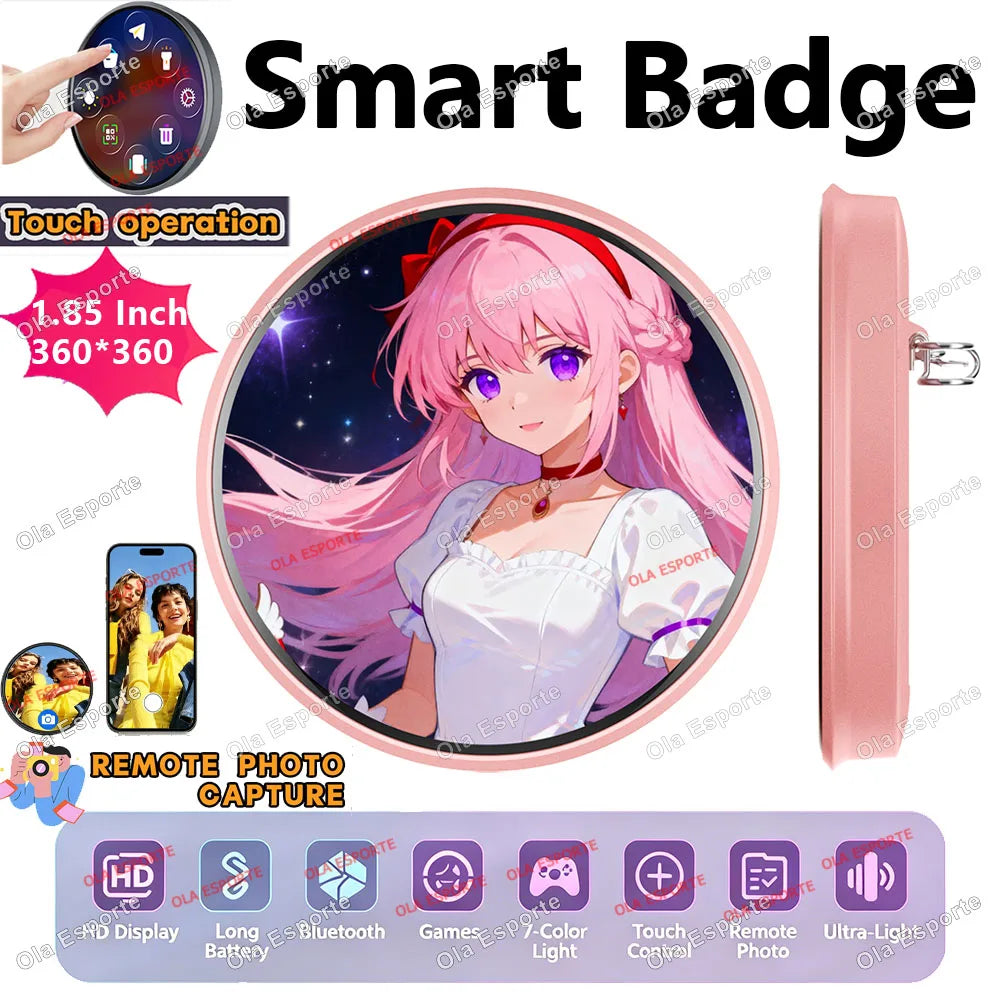 Anime LED Smart Badge – Bluetooth Touch Screen Fan Pin