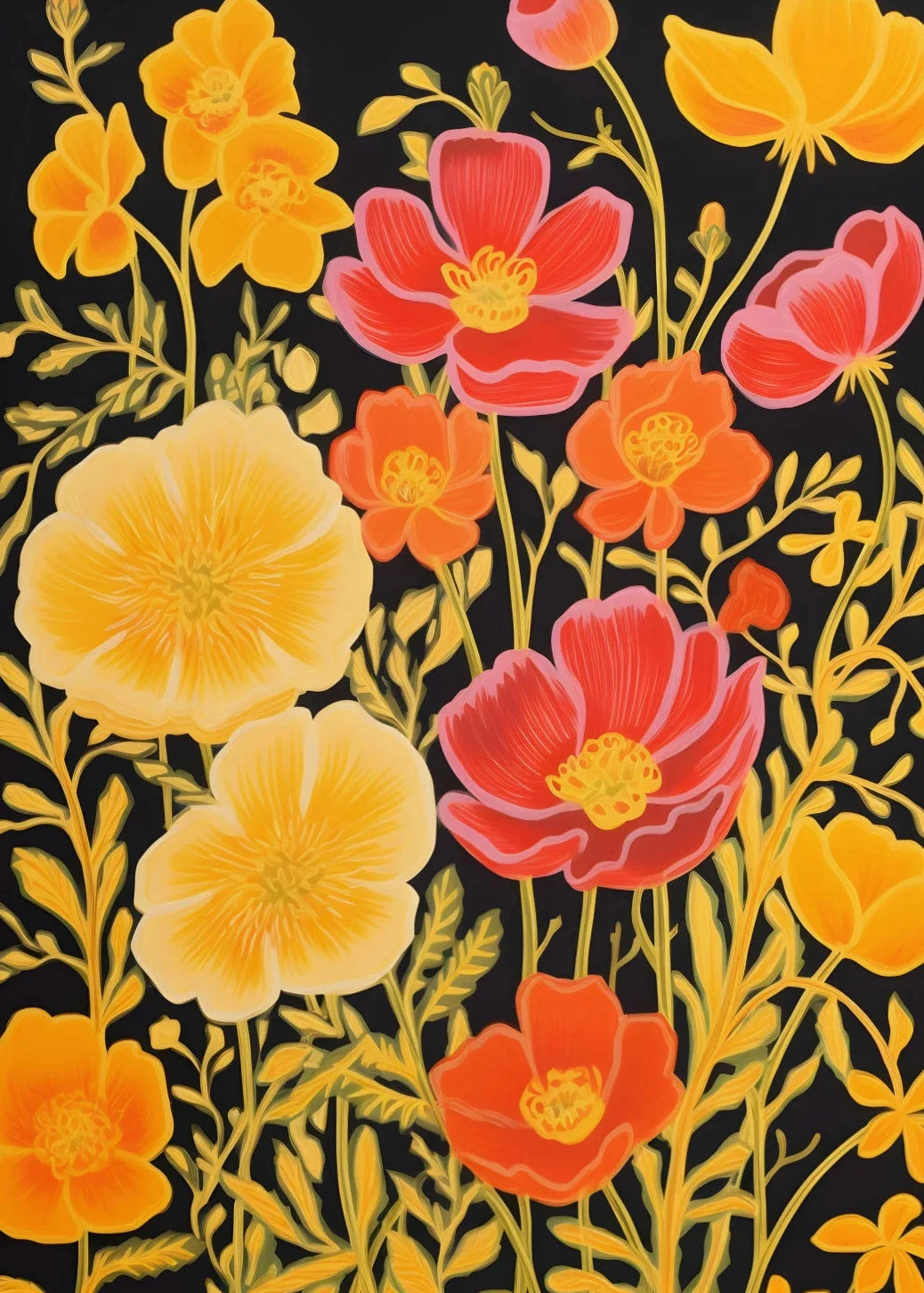 Gouache Wildflower Botanical Canvas Wall Art | Spring Floral Print