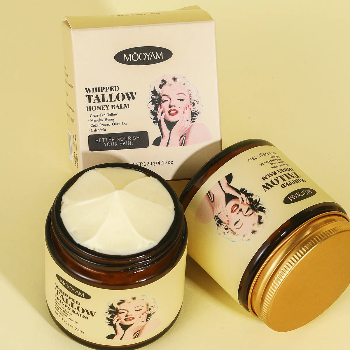 120g Whipped Beef Tallow And Honey Balm Beef Tallow Face Moisturizer Face & Body Skin Care Grass Fed Grass Finished Face Cream Peaceful Pleasures Health and Wellness