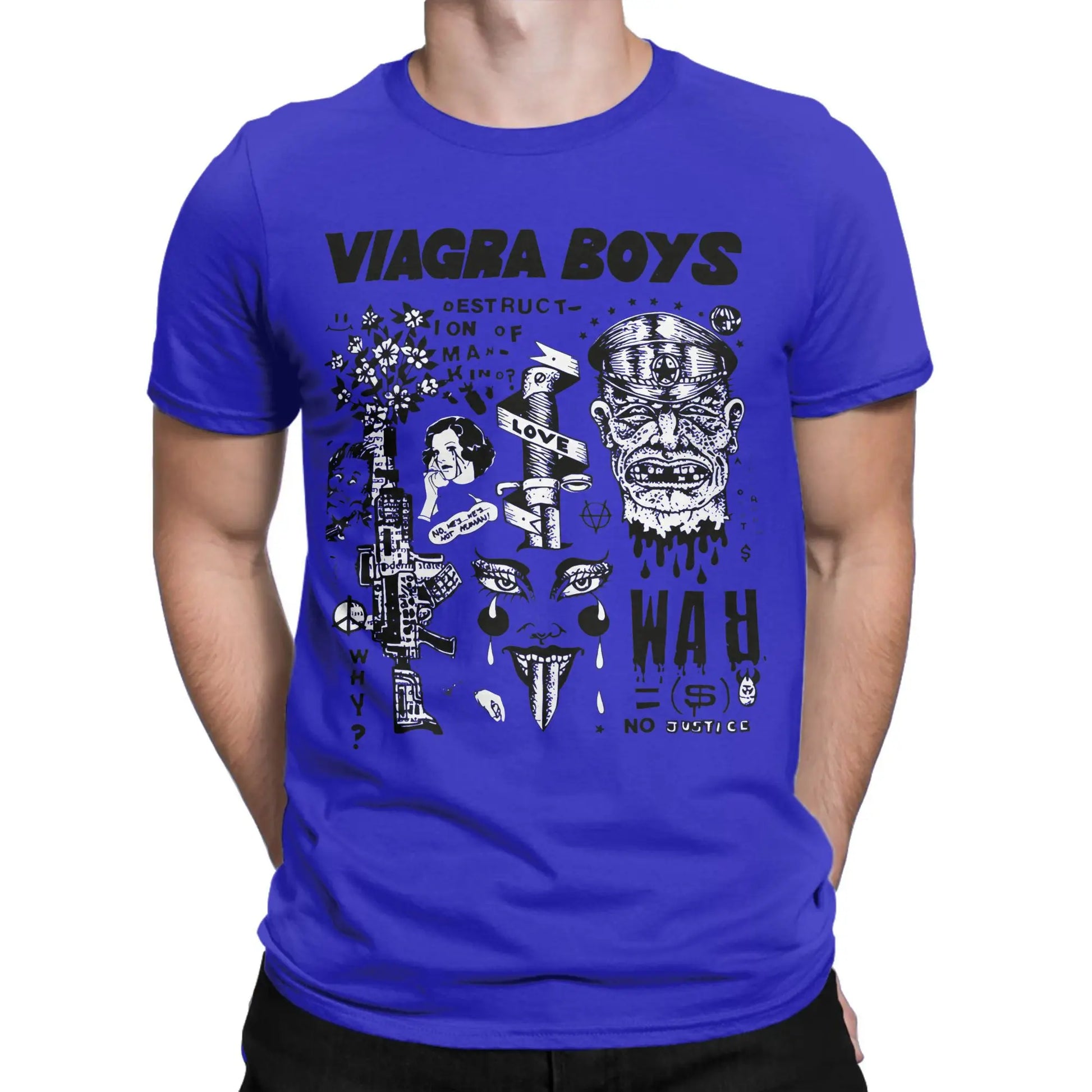 Viagra Boys Band Vintage Cotton T-Shirt | Men's Graphic Tee Band Graphic T-Shirt Peaceful Pleasures Health and Wellness Blue XL