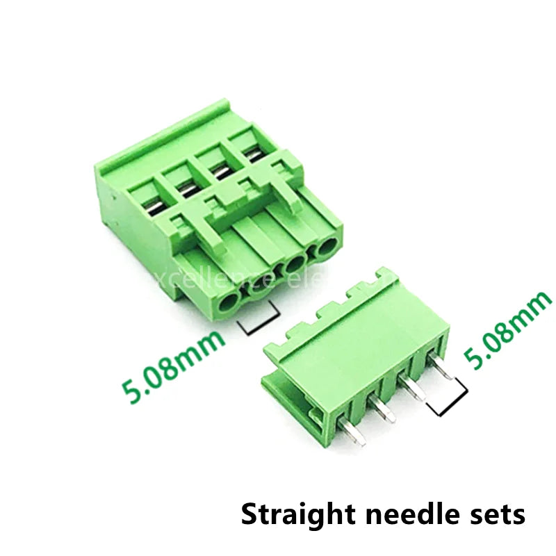5Sets 2EDGKA-5.08mm Plug-in PCB Wiring Terminal Vertical Side Outlet Plug Complete with Straight Bent Needle Holder Peaceful Pleasures Health and Wellness Straight needle 4P