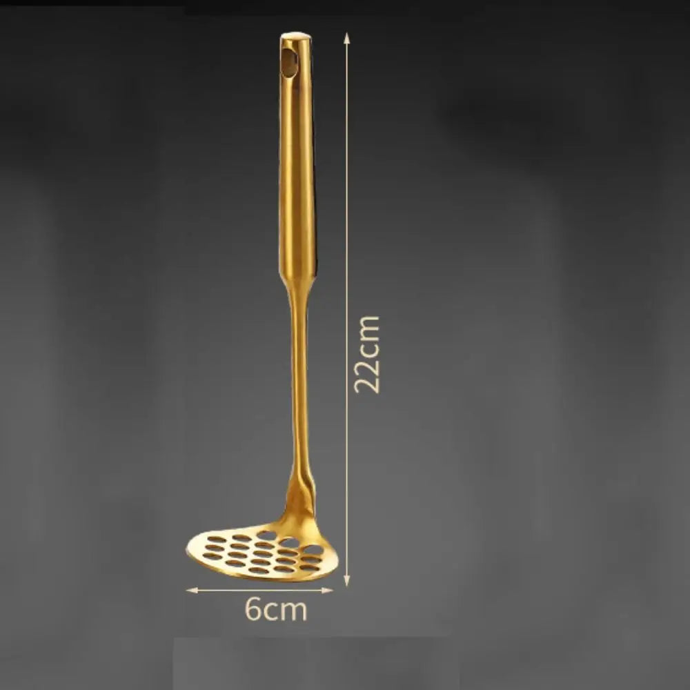 Gold Stainless Steel Potato Masher & Vegetable Press Tool