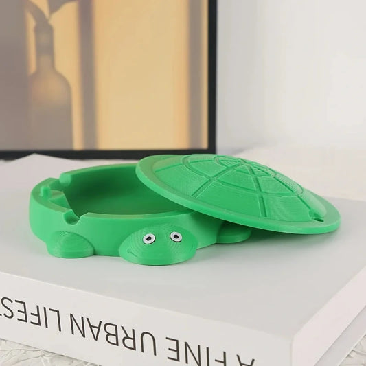Turtle Themed Home Decor ashtray Orange Green Plastic Storage Container with Opening Lid Long Life Symbol Gift for All Ages Peaceful Pleasures Health and Wellness