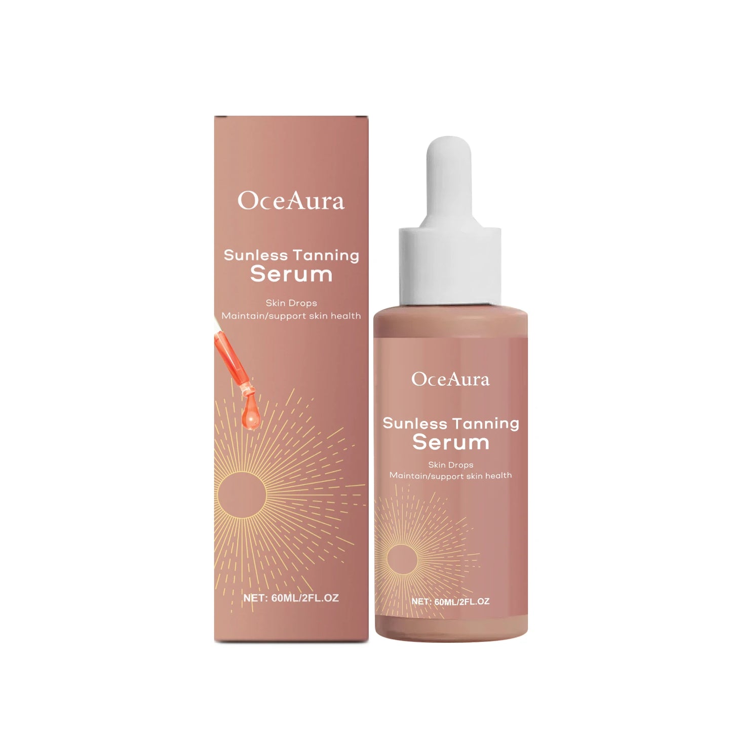 Herbal Sunless Tanning Drops – Natural Self Tanner Bronzer Peaceful Pleasures Health and Wellness 60ml Boxed