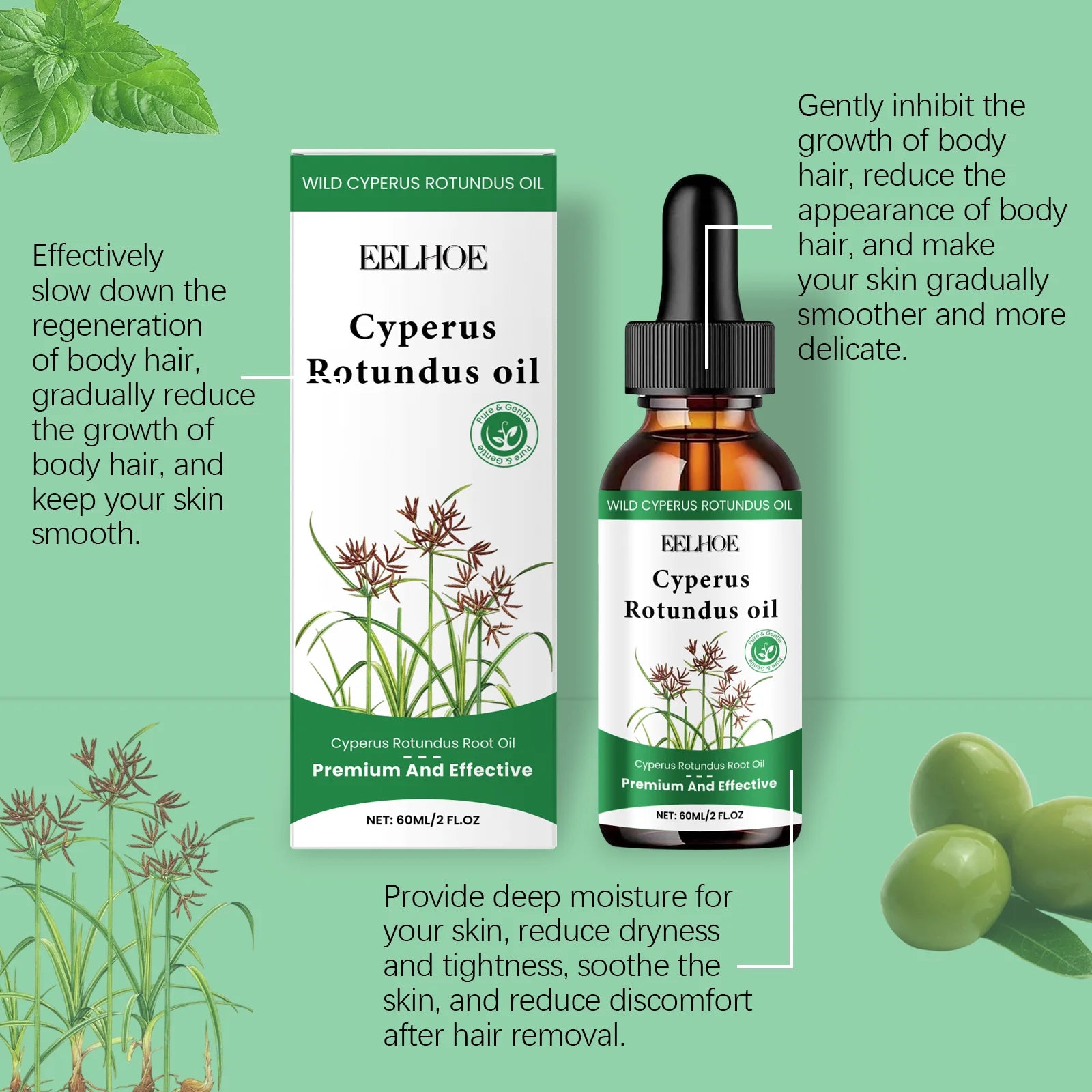 Cyperus Rotundus Hair Inhibitor Oil 60ml – Body Hair Serum Peaceful Pleasures Health and Wellness