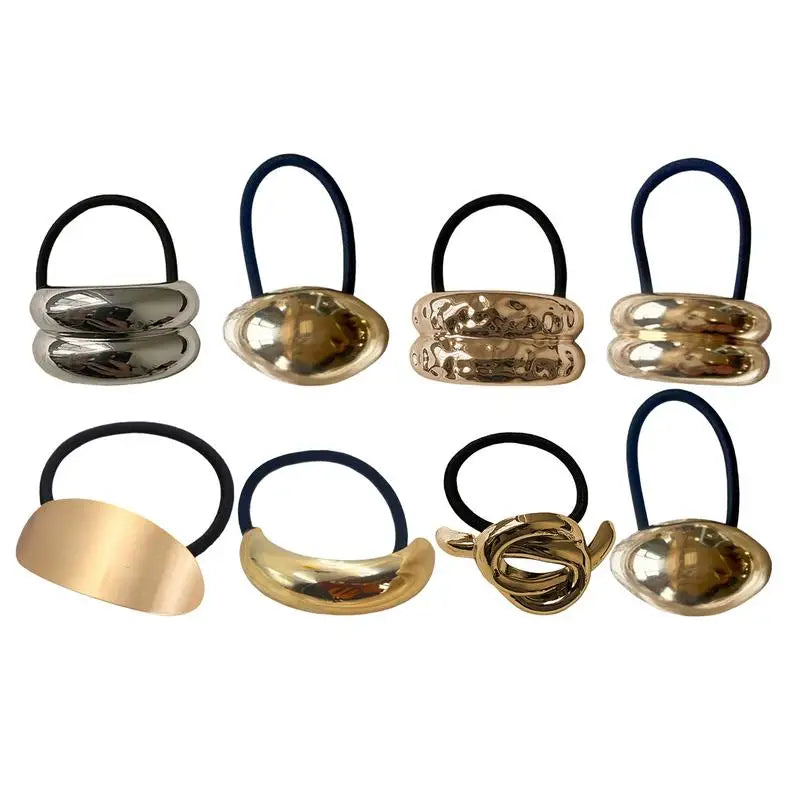 Gold Geometric Metal Hair Ties – Set of 4 Ponytail Holders