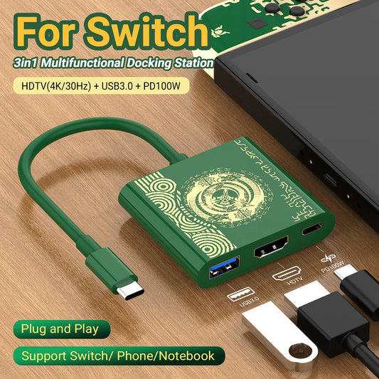 PD 100W USB-C Game Dock | 4K HDMI + USB 3.0 for Switch/Steam USB-C Docking Station Peaceful Pleasures Health and Wellness