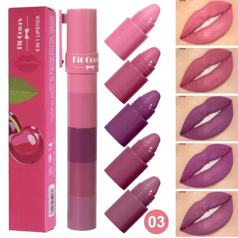 5-in-1 Matte Lipstick Crayon Set | Velvet Lip Tint Kit 5 Pcs