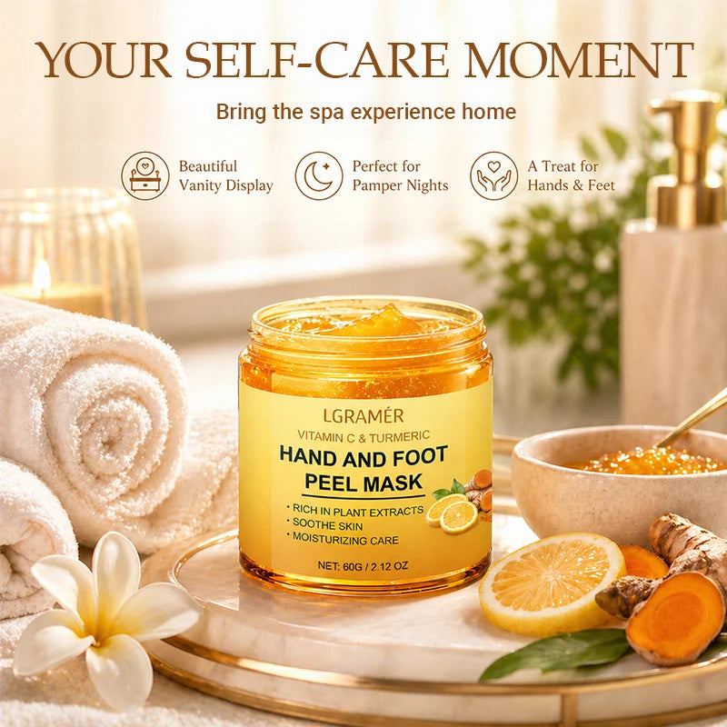 Vitamin c and turmeric hand wax mask for hands and feet, smoothing skin, gently cleansing hand mask, illuminating hand skin new Peaceful Pleasures Health and Wellness