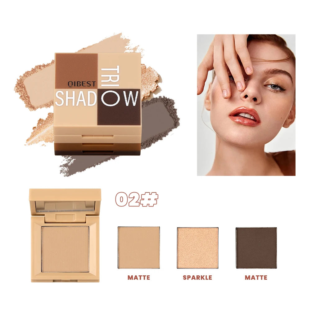 QIBEST 3 In 1 Eyeshadow Palette Highlighter Blush Multifunctional Makeup Glitter Eyeshadow 3 Colors In 1 Case Eyes Cosmetics Peaceful Pleasures Health and Wellness 02