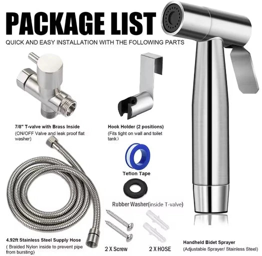 Stainless Steel Handheld Bidet Sprayer Set | Wall Mounted