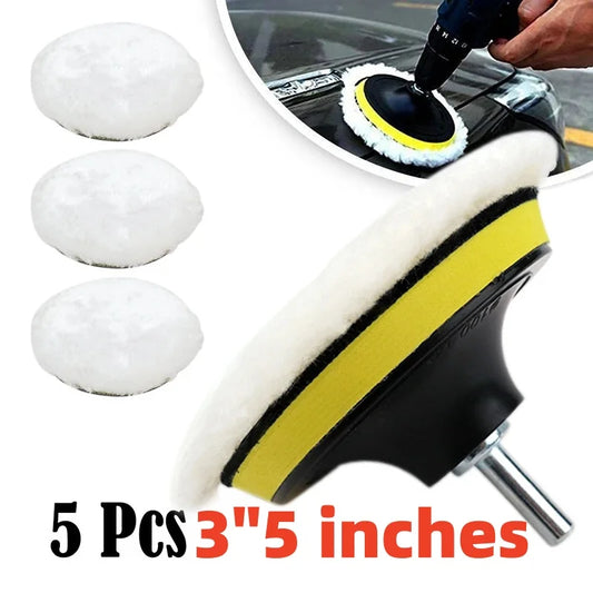 5-Pack Wool Car Polishing Buffing Pads 3/5 Inch Wax Kit