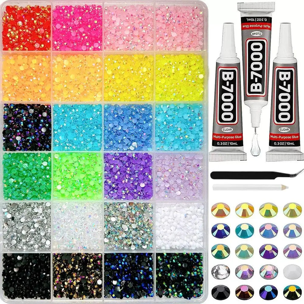 3D Nail Rhinestones Kit – 24-Grid Colorful Gems & Charms