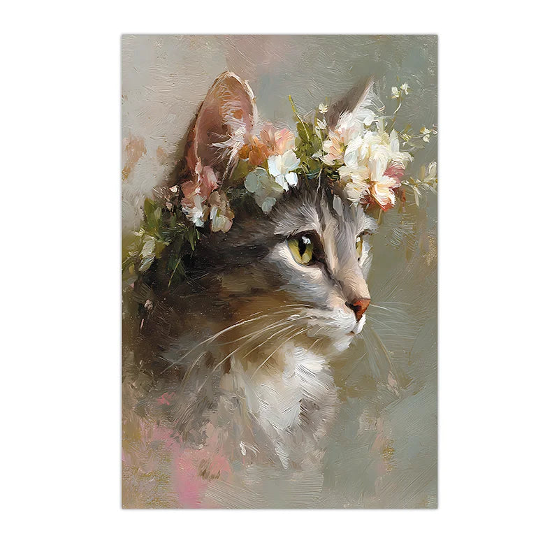 Vintage Animal Wall Art, Plant Floral Cat Canvas Painting, Botanical Poster Print for Bedroom Living Room Wall Decor Peaceful Pleasures Health and Wellness 02 20x25cm No Frame China Mainland