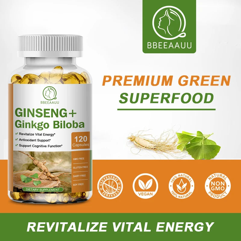 Ginseng Ginkgo & Ashwagandha Capsules – 120ct Peaceful Pleasures Health and Wellness