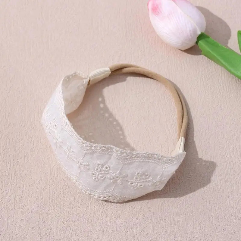 Embroidered Baby Headband – White Lace Infant Hair Ornament