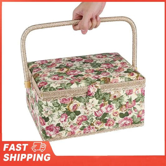 Craft Box Storage Fabric Floral Printed Sewing Basket Household Peaceful Pleasures Health and Wellness