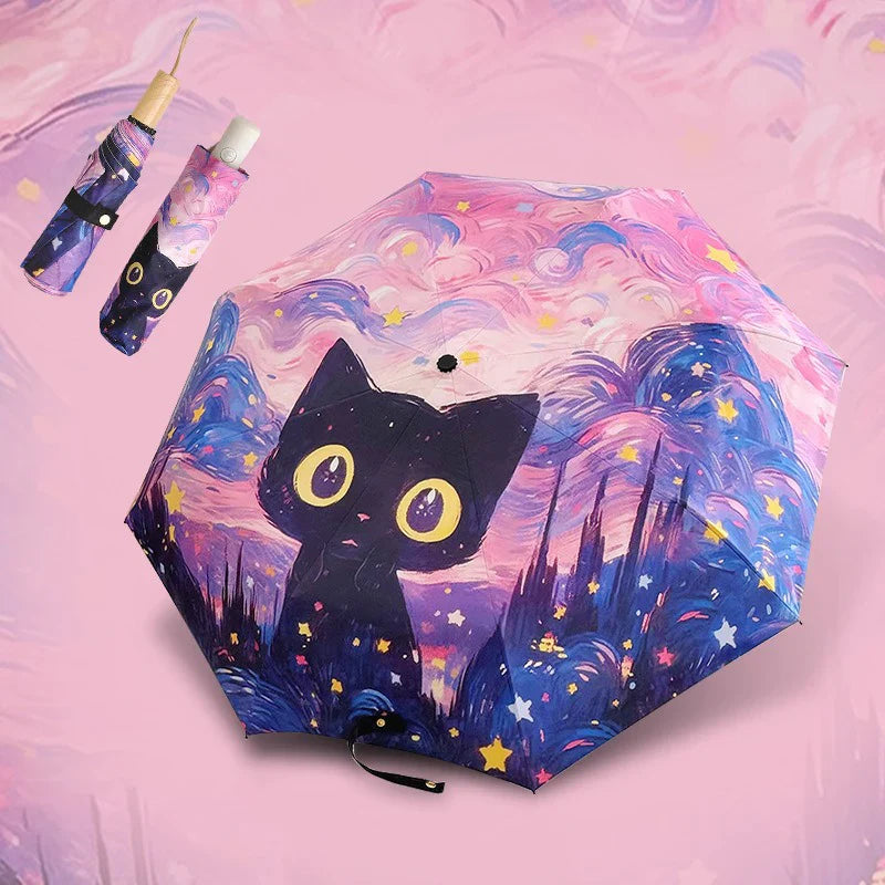 Cat Cartoon Auto Folding Umbrella – Sun & Rain Protection