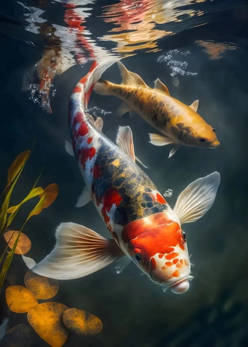 Red Koi Fish Lotus Canvas Wall Art | Good Luck Home Decor