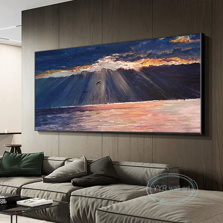 Living Room Bedroom Custom Picture 100% Hand Painted Sunrise Abstract Art Poster Wall Decor Mural Modern Acrylic Oil Painting Peaceful Pleasures Health and Wellness