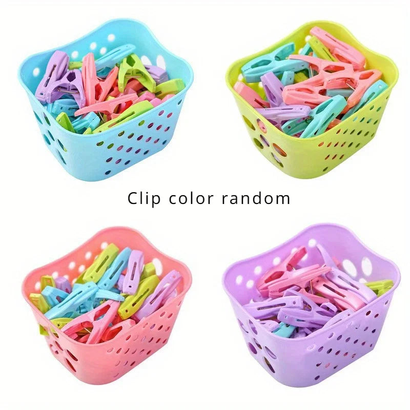 30-Piece Plastic Clothes Pegs Set with Basket | Strong Laundry Clips