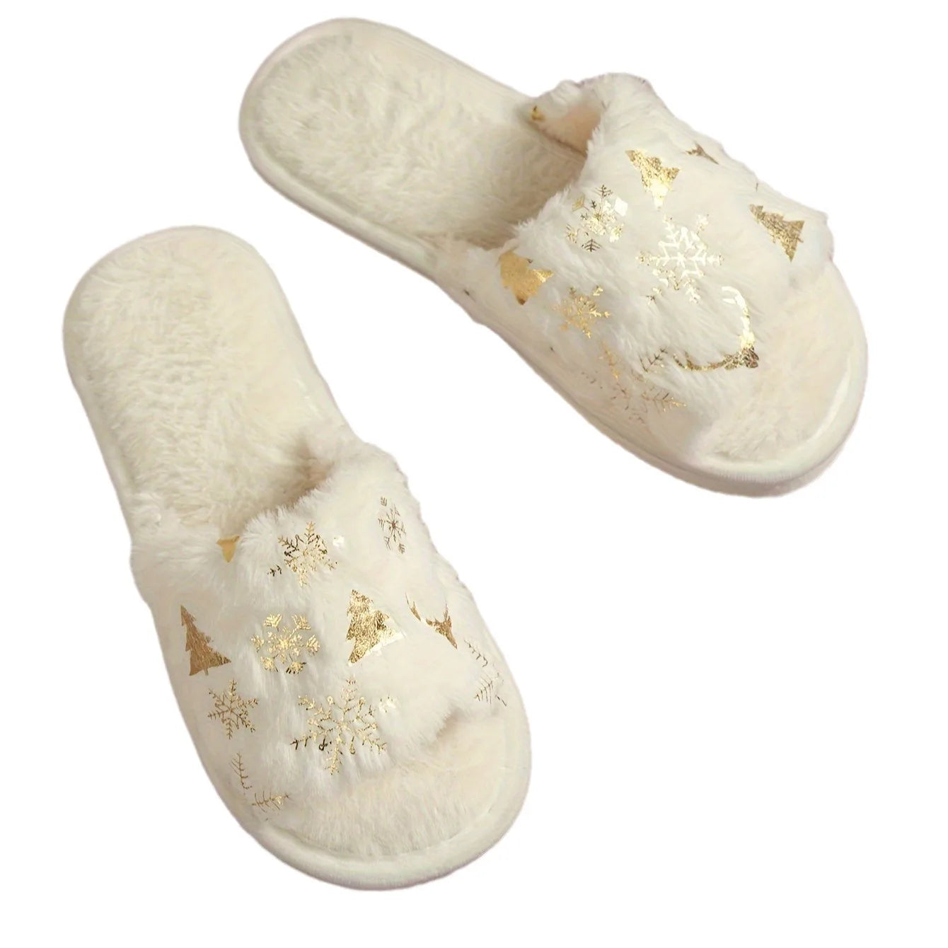 Women's Christmas Fluffy Fur Slippers | Warm Non-Slip House Shoes