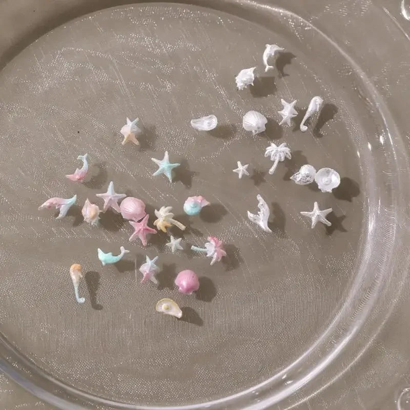 50 PCS Ocean Series Glossy Colorful Shell Starfish Conch Fishtail Resin Nail Art Rhinestones Jewel Decorations Manicure Ornament Peaceful Pleasures Health and Wellness