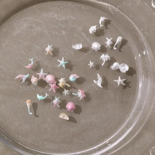 50 PCS Ocean Series Glossy Colorful Shell Starfish Conch Fishtail Resin Nail Art Rhinestones Jewel Decorations Manicure Ornament Peaceful Pleasures Health and Wellness