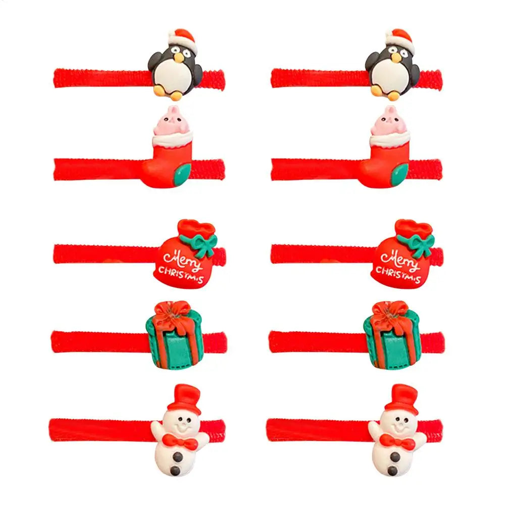 10-Pack Christmas Hair Ties – Santa & Snowman Elastic Bands
