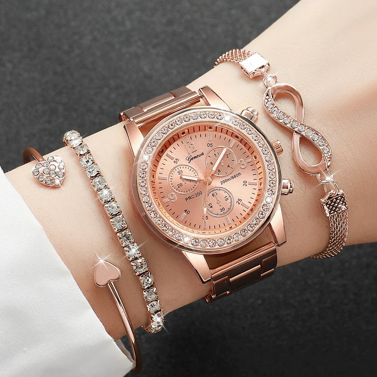 4PCS/Set Fashion Rhinestone Women Watches Luxury Steel Band Ladies Quartz Watch Bracelets Set Reloj Mujer（Without Box） Peaceful Pleasures Health and Wellness A Rose Without Box