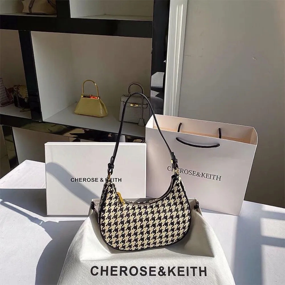High-quality Fashion Women's Shoulder Bag Handbag with Large Capacity Houndstooth Trendy Design Casual and Versatile Waterproof Peaceful Pleasures Health and Wellness