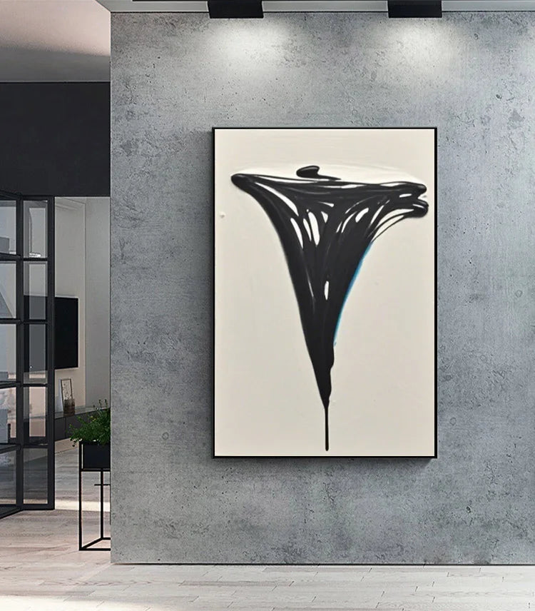 Hand-painted Oil Painting Black and White Modern Minimalist Entrance Three-dimensional Large Floor-to-ceiling Gypsum Painting Peaceful Pleasures Health and Wellness Without frame E Custom