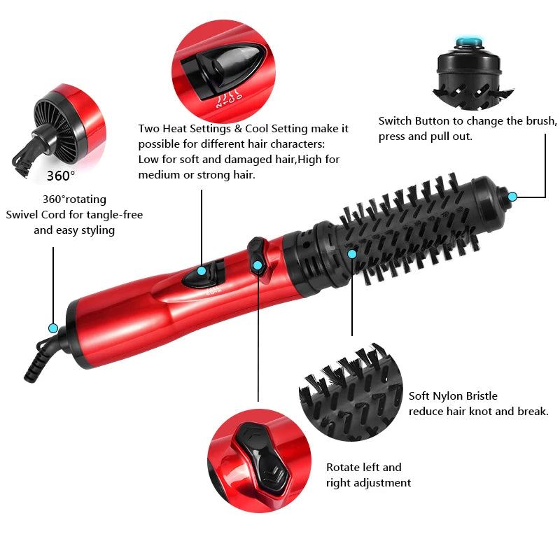 2 in 1 Rotating Electric Hair Straightener Brush Hair Curler Hair Dryer Brush Hot Air Comb Negative Ion Hair Styler Comb Peaceful Pleasures Health and Wellness