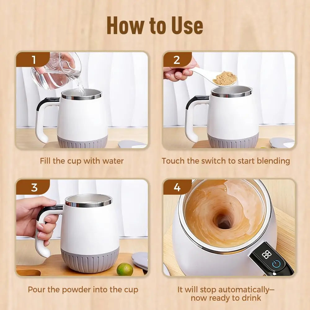 Self-Stirring Mug 6500 RPM | LCD Temp Display, USB-C