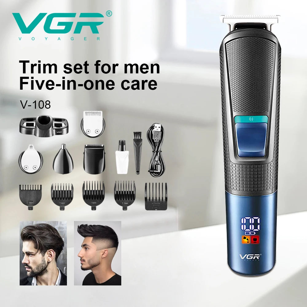 VGR 108 New Multi-functional Hair Clipper 5-in-1 Rechargeable Shaving Nose Sideburns Electric Trimmer For Men USB Multi functio Peaceful Pleasures Health and Wellness