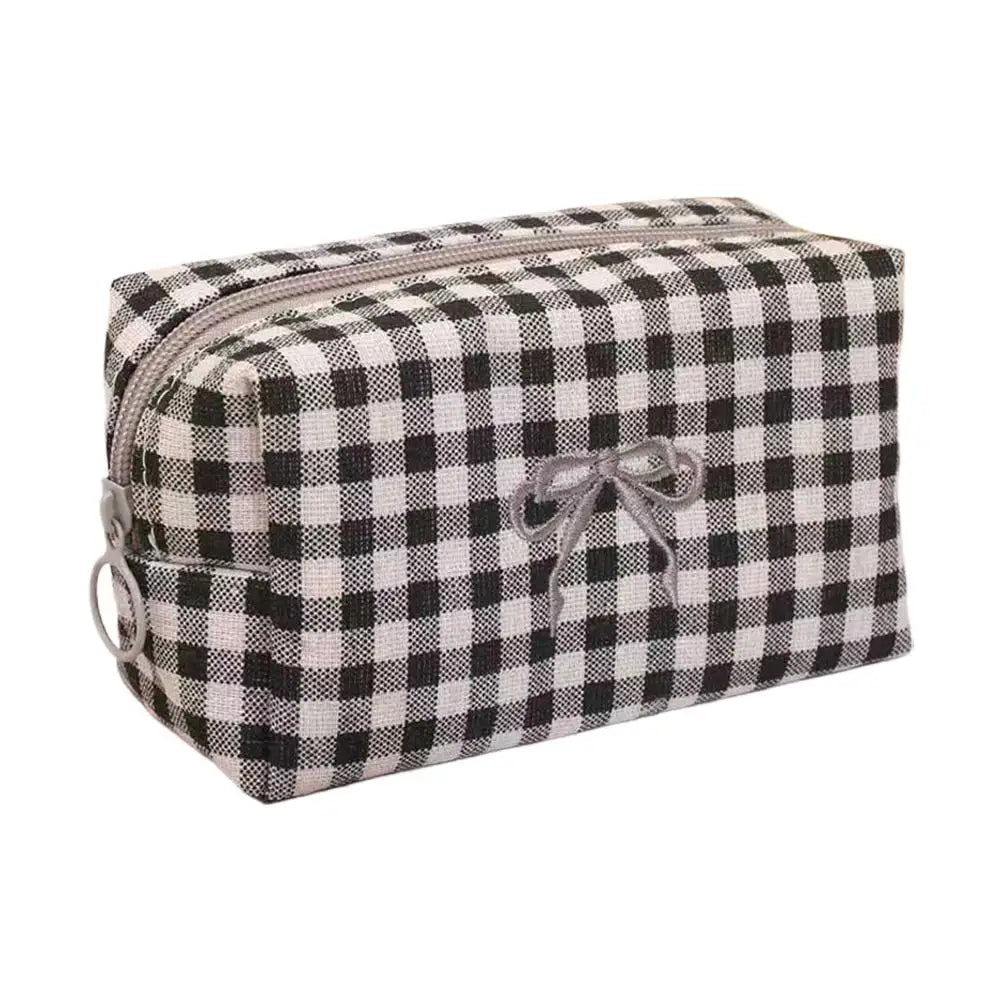 1Pcs Makeup Bag Gingham Plaid Cosmetic Pouch Large capacity Makeup Organizer Portable Travel Toiletry Bag For Women Daily Use Peaceful Pleasures Health and Wellness Black