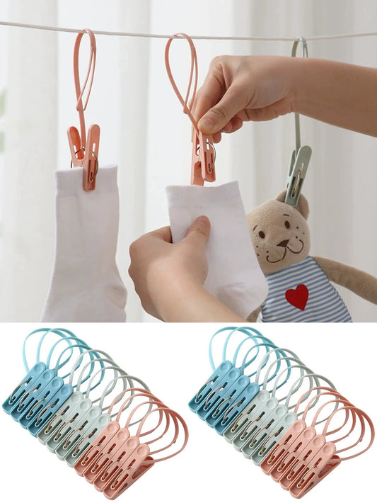 Windproof Clothes Pins with Rope – 12/24 Pack Multicolor Clothesline Clips Peaceful Pleasures Health and Wellness
