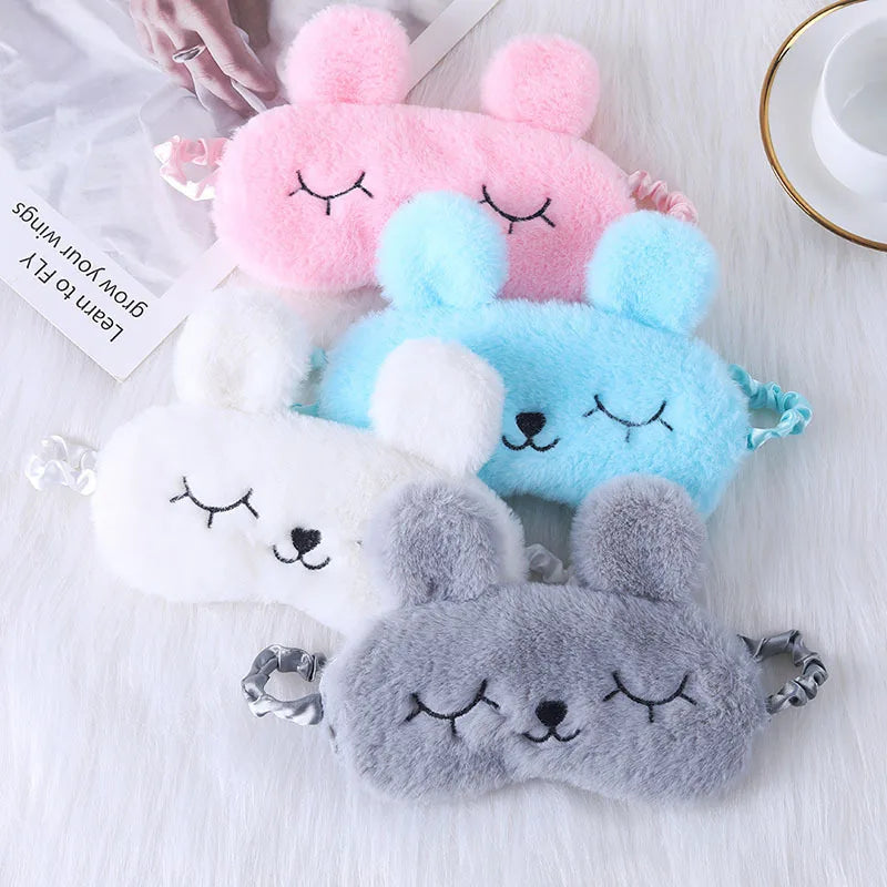 Cartoon Rabbit Plush Sleep Eye Mask – Light Blocking Travel