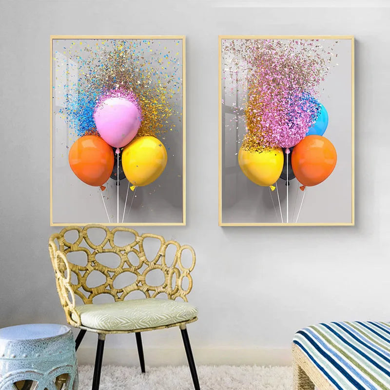 Colorful Balloons & Ribbons Canvas Wall Art Print | Modern Decor