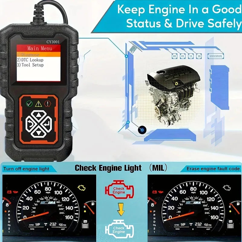 Cy3001 Universal Obd Ii Scanner for Automotive Engine Fault Codes Read and Erase Error Codes Post-1996 Vehicles（Red） Peaceful Pleasures Health and Wellness