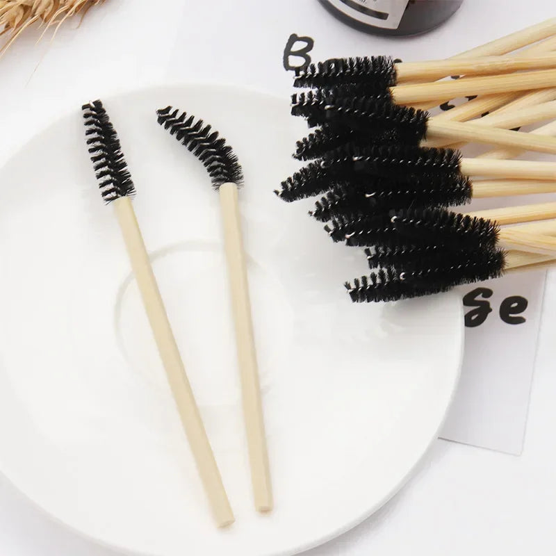 50pcs Disposable Silicone Eyelash Brushes, Eyebrow Extension Mascara Wands Applicator, Women Makeup Tools with Bamboo Handle Peaceful Pleasures Health and Wellness