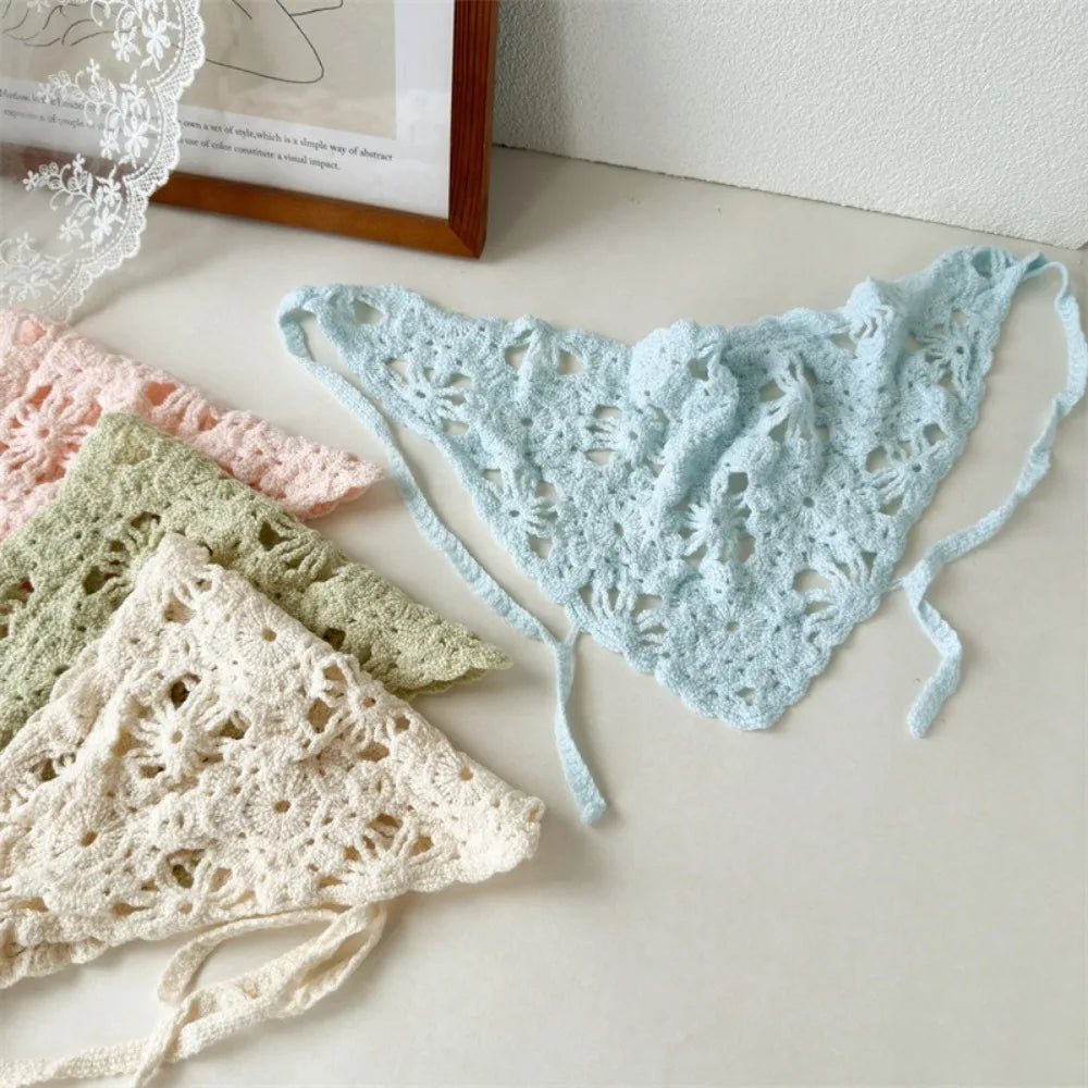 Crochet Triangle Headscarf – Floral Sunshade Headband for Women